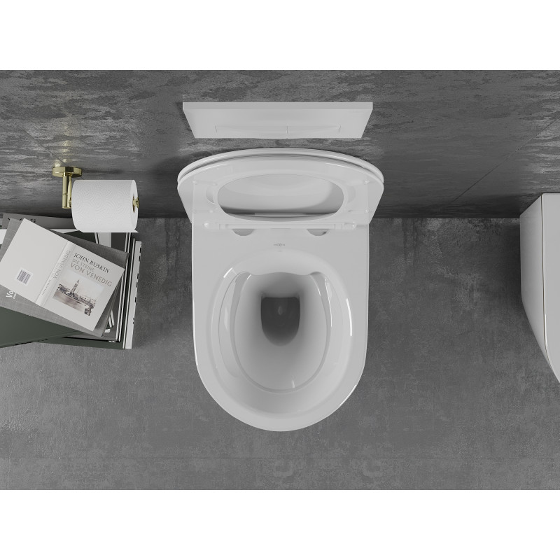 Mexen Lena rimless toilet bowl with soft-close slim seat, duroplast, white/gold line - 30224005