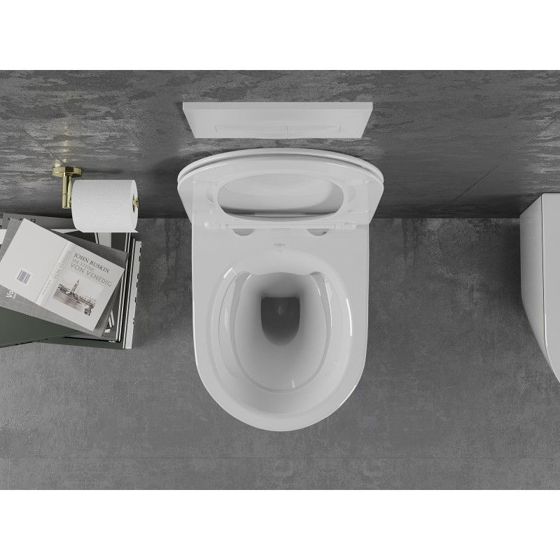 Mexen Lena Rimless WC Bowl with Slim Soft-Close Seat, Duroplast, White/Gold Line - 30224005
