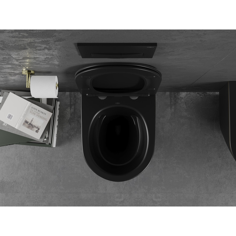 Mexen Lena Rimless WC bowl with slim soft-close duroplast seat, black matte/gold line - 30224075