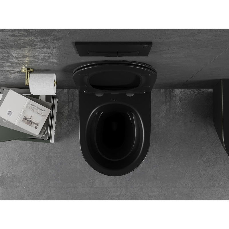 Mexen Lena Rimless WC Bowl with Soft Close Slim Seat, Duroplast, Black Matte/Gold Line - 30224075