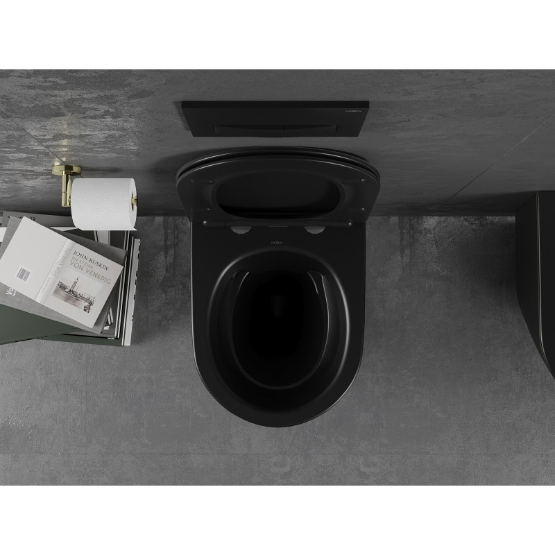 Mexen Lena Rimless WC Bowl with Soft-Close Slim Seat, Duroplast, Matte Black/Gold Line - 30224075