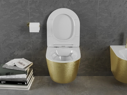 Mexen Lena Rimless toilet bowl with a slim soft close toilet seat, duroplast, white/gold line pattern - 30224007