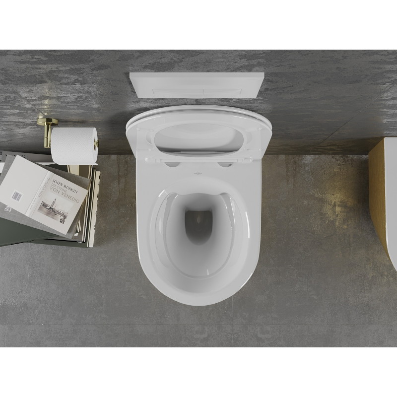Mexen Lena Rimless WC Bowl with Slow-Close Slim Seat, Duroplast, White/Gold Line Pattern - 30224007