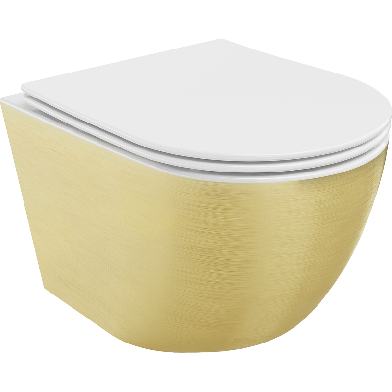 Mexen Lena Rimless toilet bowl with a slim soft close toilet seat, duroplast, white/gold line pattern - 30224007