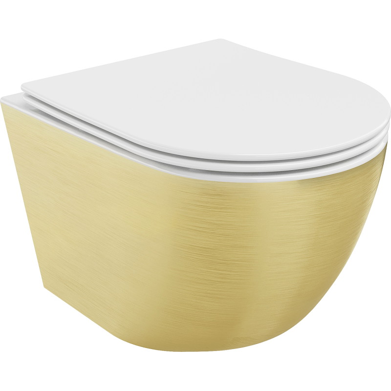 Mexen Lena Rimless WC Bowl with Slow-Close Slim Seat, Duroplast, White/Gold Line Pattern - 30224007