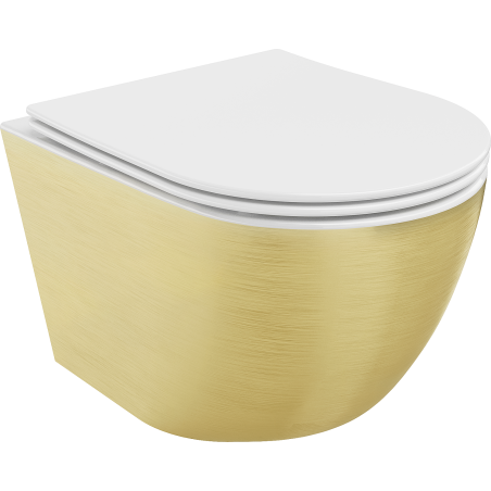 Mexen Lena Rimless WC Bowl with Slow-Close Slim Seat, Duroplast, White/Gold Line Pattern - 30224007