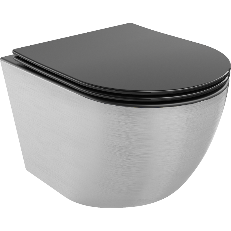 Mexen Lena Rimless toilet bowl with a slim soft close toilet seat, duroplast, Black matt/silver line pattern - 30224073