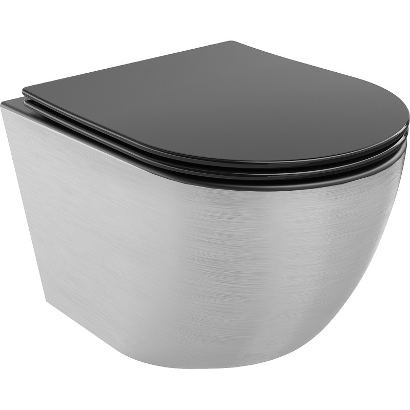 Mexen Lena rimless WC bowl with soft-close slim seat, duroplast, black matte/silver pattern lines - 30224073