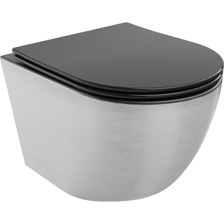 Mexen Lena Rimless toilet bowl with a slim soft close toilet seat, duroplast, Black matt/silver line pattern - 30224073