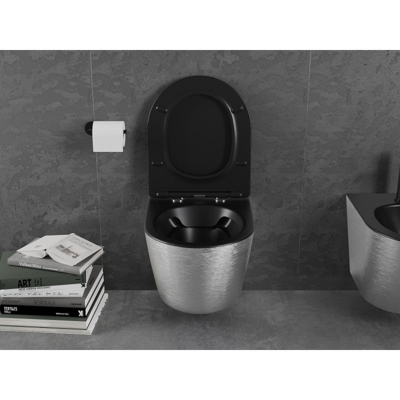 Mexen Lena Rimless WC bowl with slim, soft-closing seat, duroplast, black matte/silver line pattern - 30224073