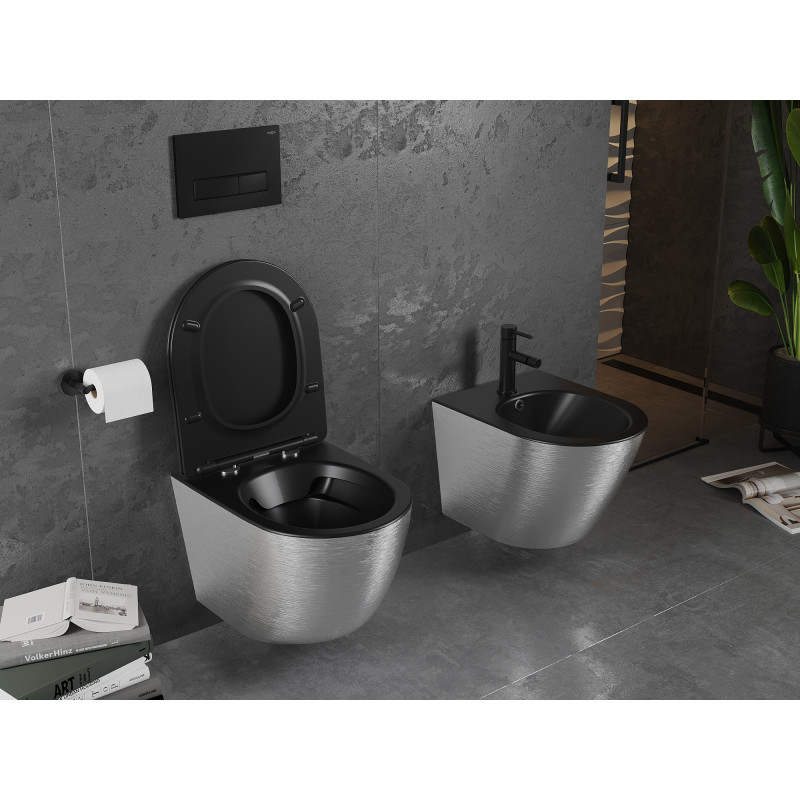 Mexen Lena Rimless WC bowl with slim, soft-closing seat, duroplast, black matte/silver line pattern - 30224073