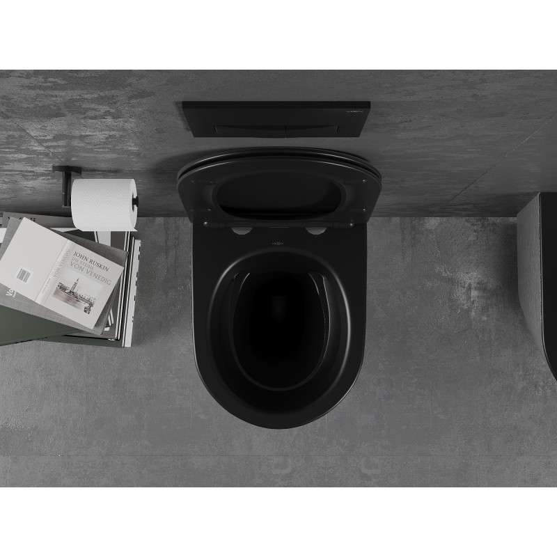 Mexen Lena Rimless WC bowl with slim, soft-closing seat, duroplast, black matte/silver line pattern - 30224073