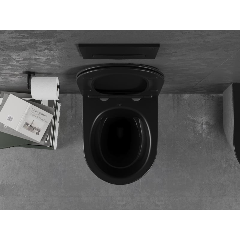 Mexen Lena rimless WC bowl with soft-close slim seat, duroplast, black matte/silver pattern lines - 30224073