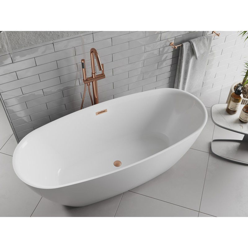 Mexen Luvo Slim freestanding bathtub 170 x 75 cm, white, brushed copper overflow - 52801707500-65