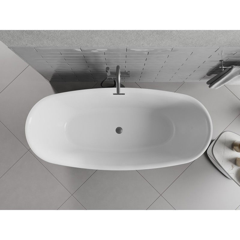 Mexen Luvo Slim freestanding bath 170 x 75 cm, white, gun gray brushed overflow - 52801707500-66