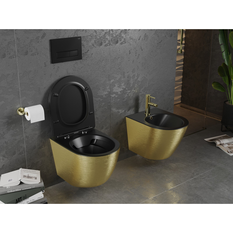 Mexen Lena Rimless WC Bowl with Soft-Close Slim Seat, Duroplast, Matte Black/Gold Line Pattern - 30224077