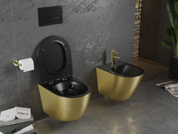 Mexen Lena Rimless WC Bowl with Soft-Close Slim Seat, Duroplast, Matte Black/Gold Line Pattern - 30224077