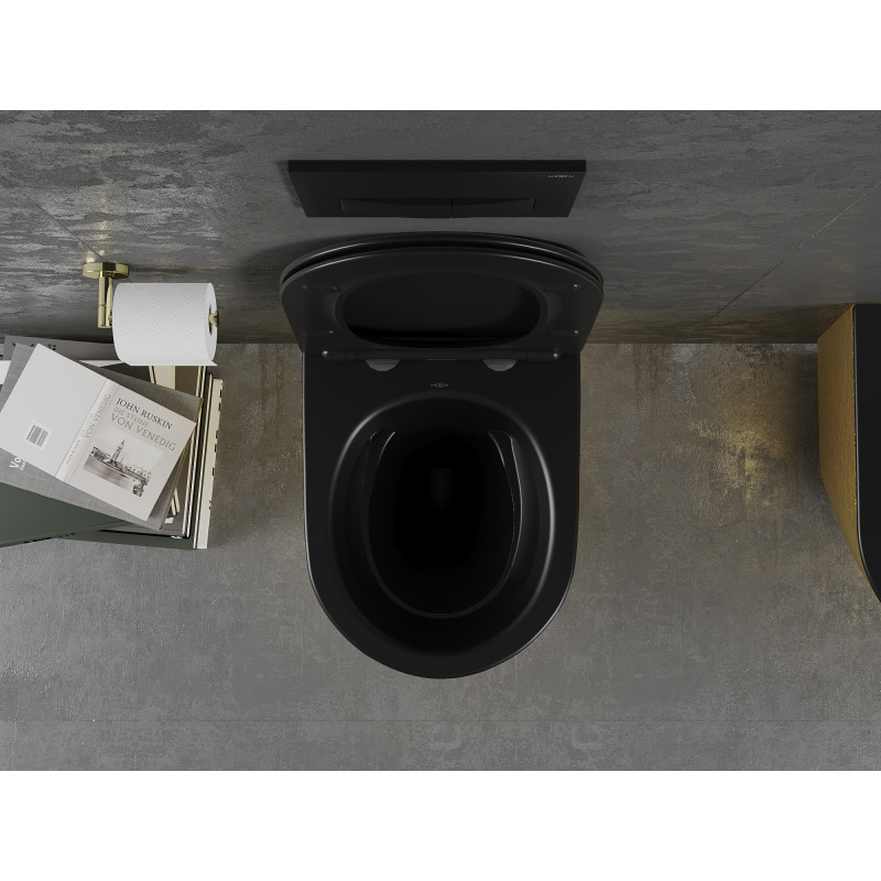 Mexen Lena Rimless WC Bowl with Soft-Close Slim Seat, Duroplast, Matte Black/Gold Line Pattern - 30224077