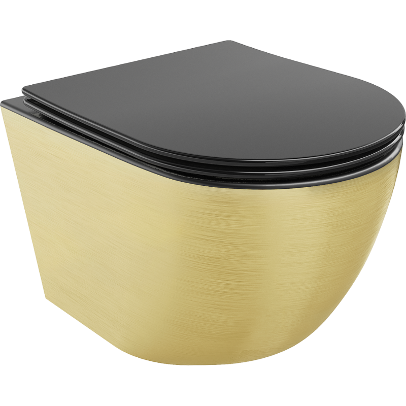Mexen Lena Rimless toilet bowl with a slim soft close toilet seat, duroplast, Black matt/gold line pattern - 30224077