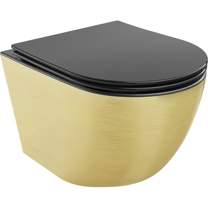 Mexen Lena rimless toilet bowl with soft-close slim seat, duroplast, matte black/gold line pattern - 30224077