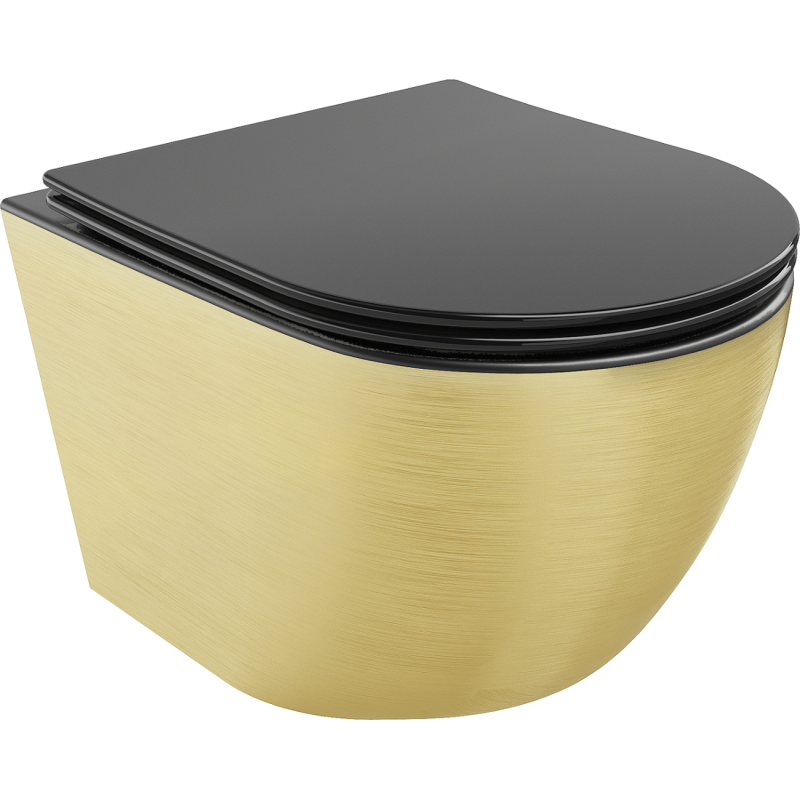 Mexen Lena Rimless WC Bowl with Soft-Close Slim Seat, Duroplast, Matte Black/Gold Line Pattern - 30224077