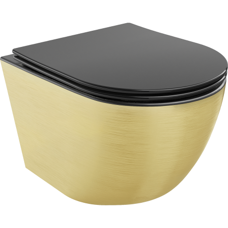 Mexen Lena rimless toilet bowl with soft-close slim seat, duroplast, matte black/gold line pattern - 30224077
