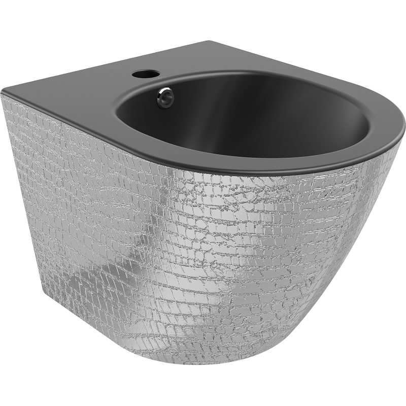 Mexen Lena wall-hung bidet, black matte/silver fish scale pattern - 35224872