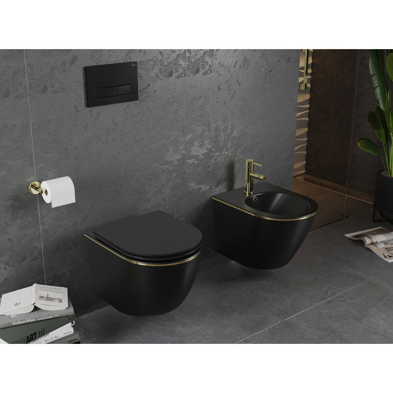 Mexen Lena Wall-Hung Bidet, Matte Black/Gold Line - 35224875