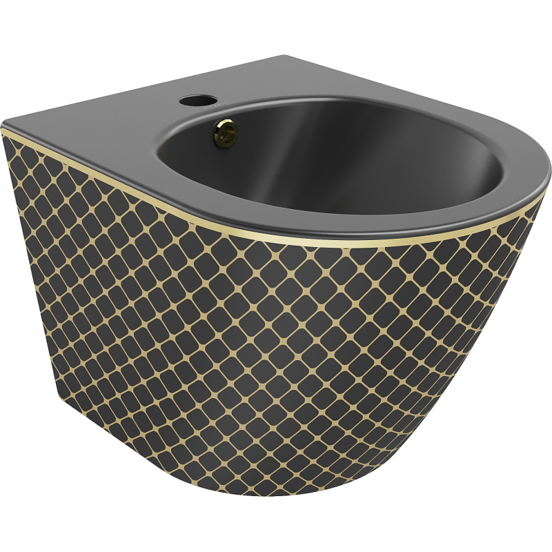 Mexen Lena hanging bidet, matte black/gold grid pattern - 35224879
