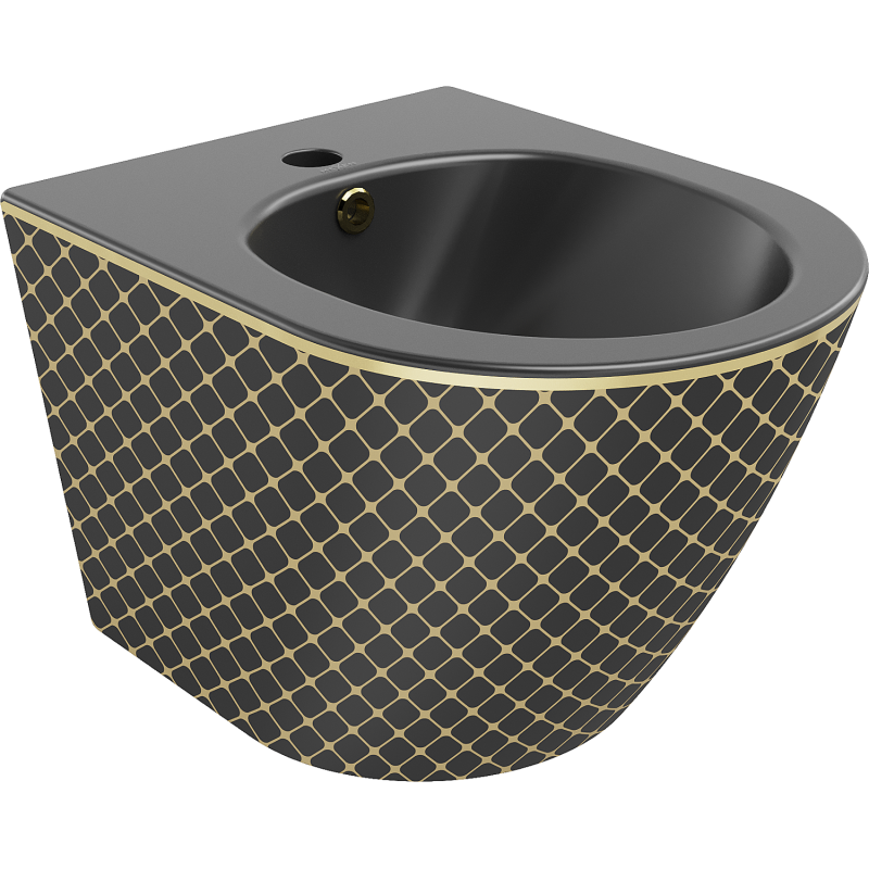 Mexen Lena wall hung bidet, Black matt/Gold checked pattern - 35224879