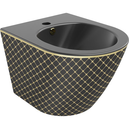 Mexen Lena hanging bidet, matte black/gold grid pattern - 35224879