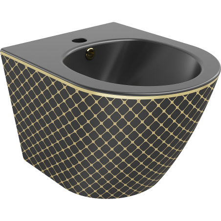 Mexen Lena wall hung bidet, Black matt/Gold checked pattern - 35224879