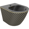 Mexen Lena hanging bidet, matte black/gold grid pattern - 35224879