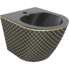 Mexen Lena wall hung bidet, Black matt/Gold checked pattern - 35224879