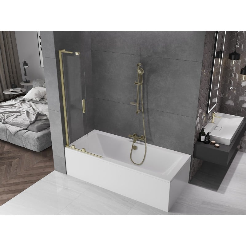 Mexen Velar L Bath Screen 2-Panel Sliding 70 x 150 cm, Transparent, Brushed Gold - 896-070-003-01-55