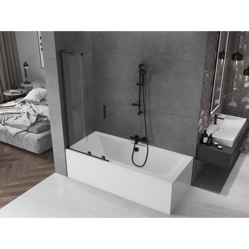 Mexen Velar L 2-wing retractable bath screen 80 x 150 cm, transparent, black - 896-080-003-01-70
