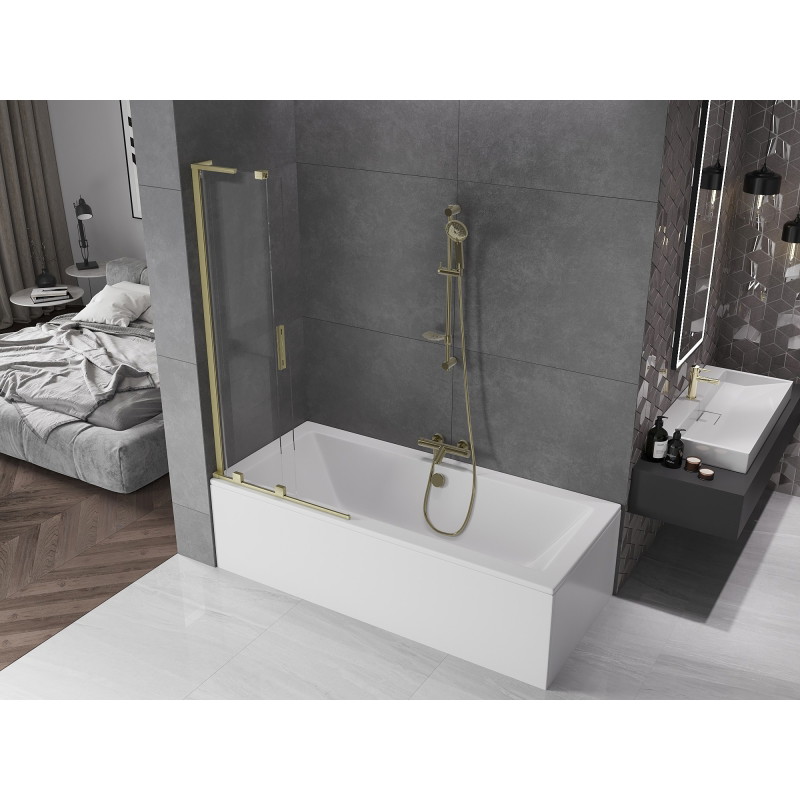 Mexen Velar L 2-panel sliding bathtub screen 85 x 150 cm, transparent, brushed gold - 896-085-003-01-55