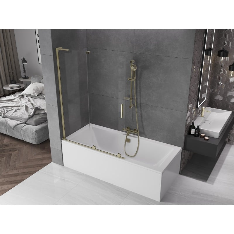 Mexen Velar L Bathtub Screen 2-panel Sliding 120 x 150 cm, Transparent, Gold - 896-120-003-01-50