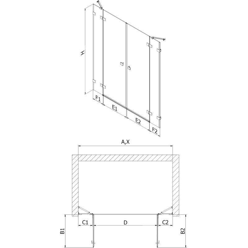 Mexen Lunar Duo 140 cm Hinged Shower Doors, Transparent, Chrome - 834D-140-000-01-00