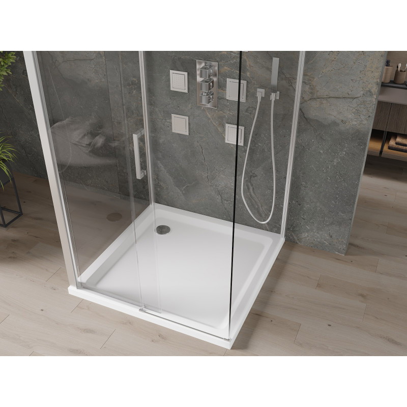 Mexen Omega-3S 3-wall shower cabin, sliding 100x100 cm, transparent, chrome + Flat shower tray - 825-100-100-01-00-3s-4010