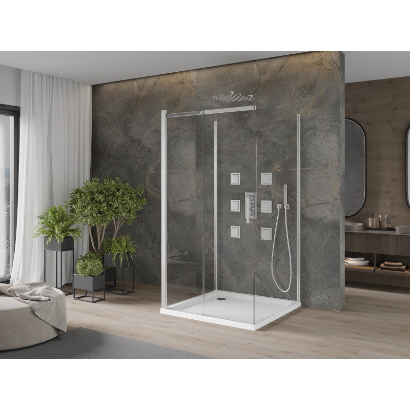 Mexen Omega-3S 3-wall shower cabin, sliding 100x100 cm, transparent, chrome + Flat shower tray - 825-100-100-01-00-3s-4010