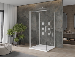 Mexen Omega-3S 3-wall shower cabin, sliding 100x100 cm, transparent, chrome + Flat shower tray - 825-100-100-01-00-3s-4010