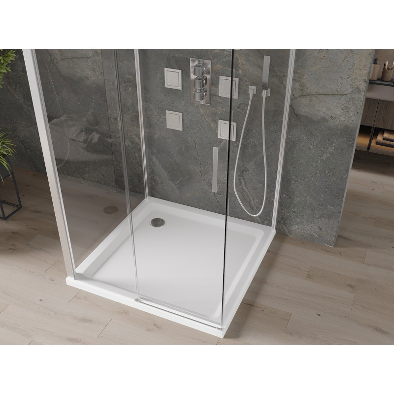 Mexen Omega-3S 3-wall shower cabin, sliding 100x100 cm, transparent, chrome + Flat shower tray - 825-100-100-01-00-3s-4010