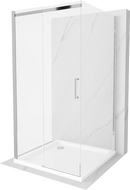 Mexen Omega extendable 3-walled shower cubicle 100 x 100 cm, transparent, Chrome + shower tray Flat - 825-100-100-01-00-3s-4010