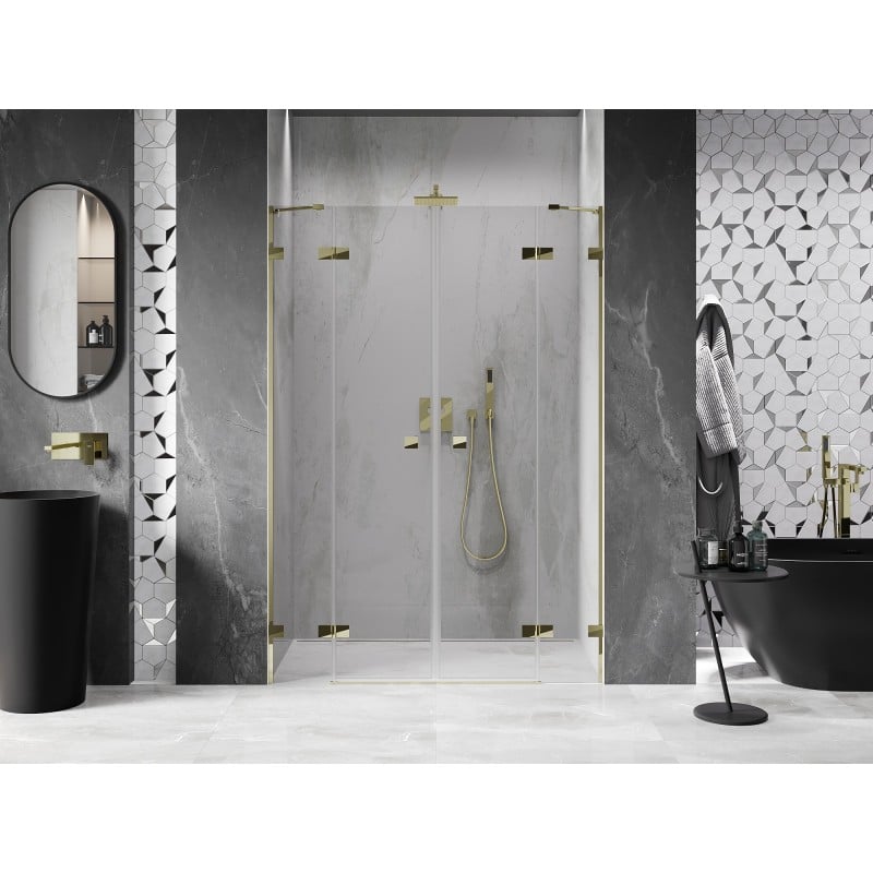 Mexen Lunar Duo 140 cm Hinged Shower Doors, Transparent, Gold - 834D-140-000-50-00