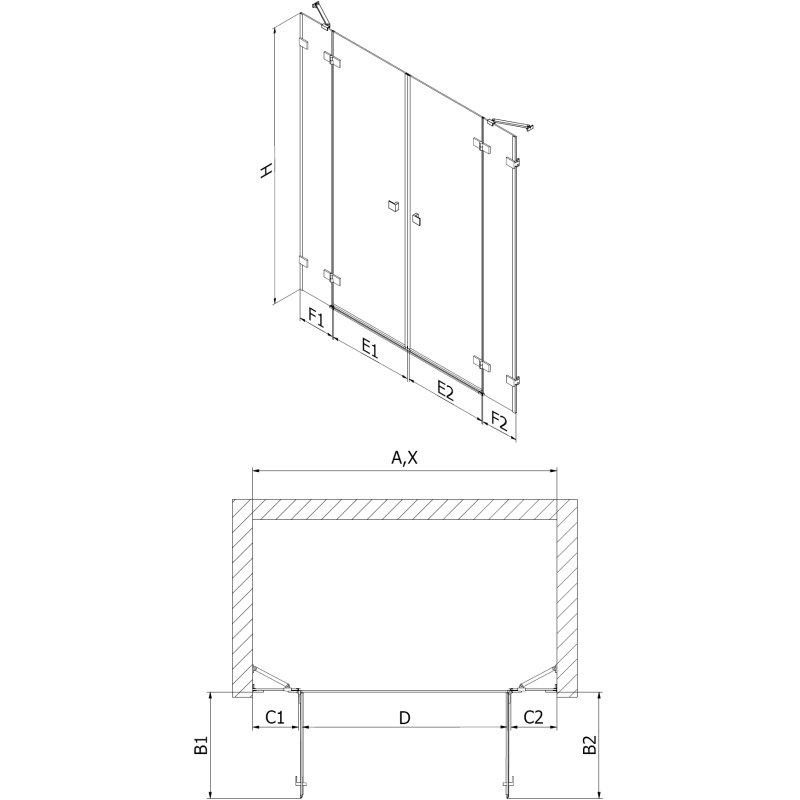 Mexen Lunar Duo 160 cm Swing Shower Door, Transparent, Gold - 834D-160-000-50-00
