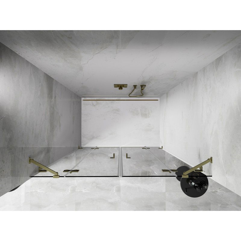 Mexen Lunar Duo 150 cm hinged shower door, transparent, brushed gold - 834D-150-000-55-00