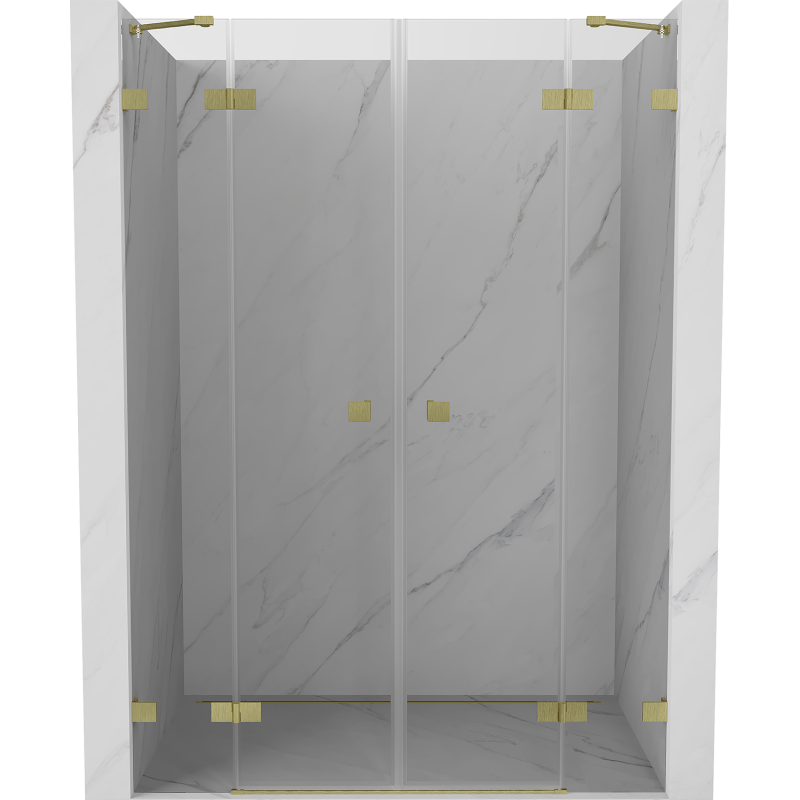 Mexen Lunar Duo 150 cm hinged shower door, transparent, brushed gold - 834D-150-000-55-00