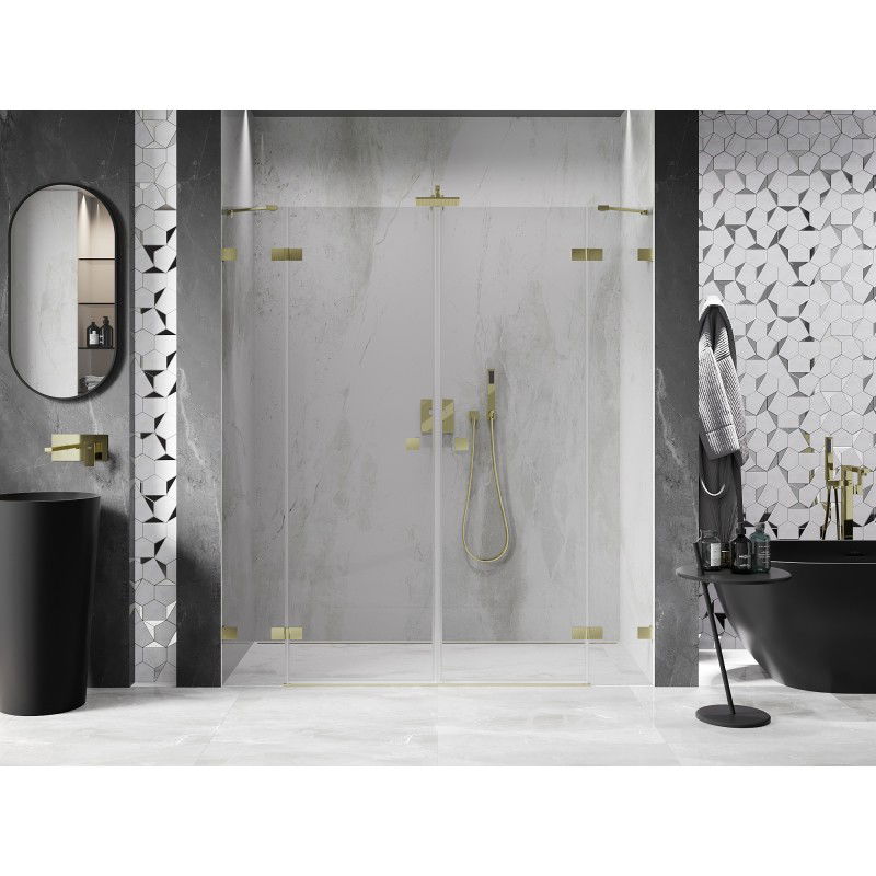 Mexen Lunar Duo Hinged Shower Door 180 cm, Transparent, Brushed Gold - 834D-180-000-55-00