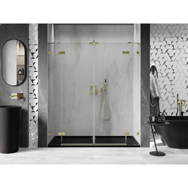 Mexen Lunar Duo Hinged Shower Door 190 cm, Transparent, Brushed Gold - 834D-190-000-55-00